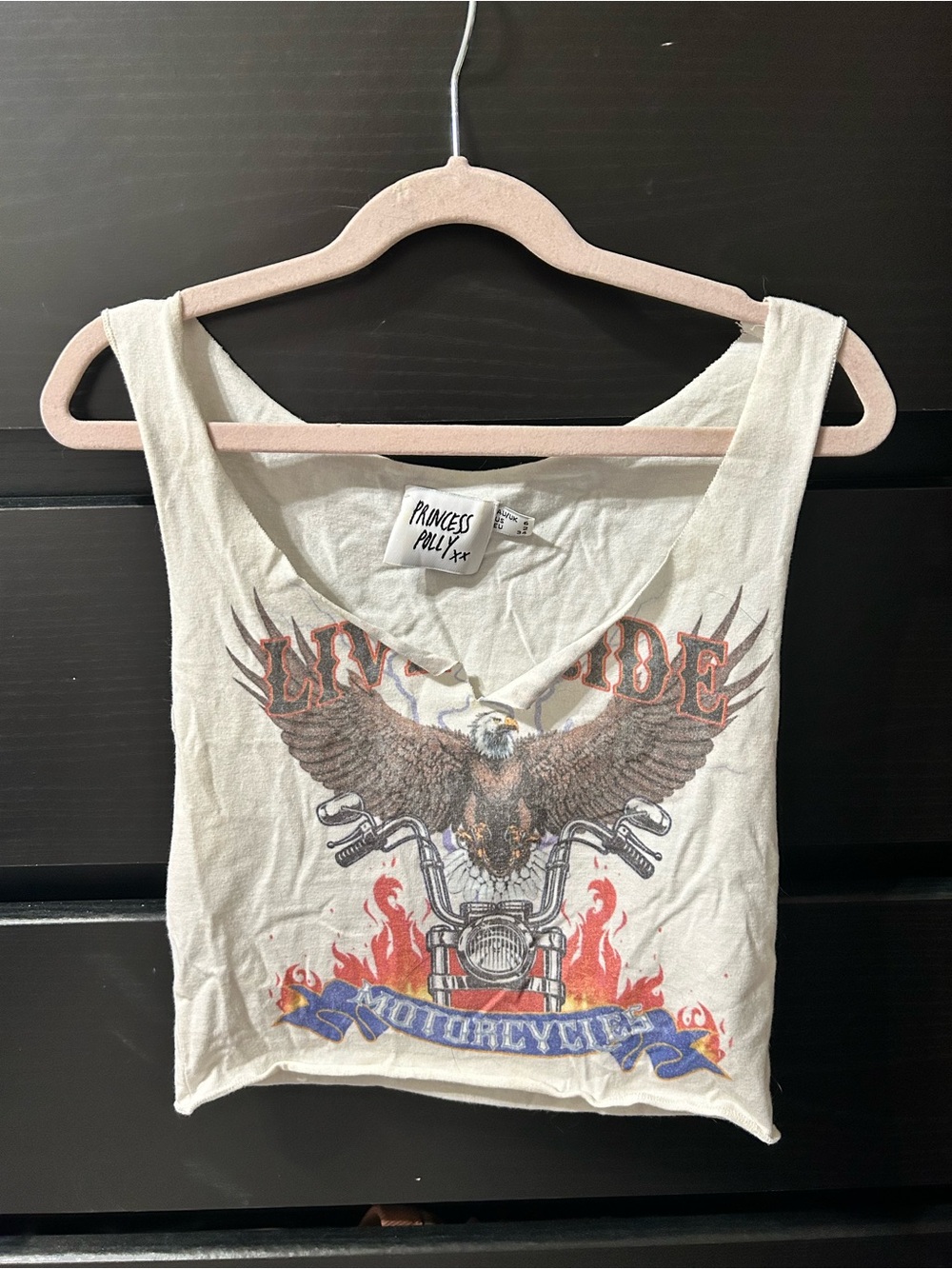 Princess Polly Cream Eagle Motorcycle Graphic Crop Tank